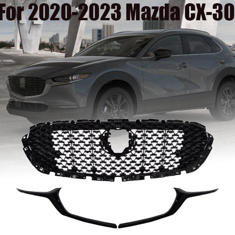 Front Grille And Front Grille Molding Trim For 2020-2023 for Mazda CX-30 Gloss Black n