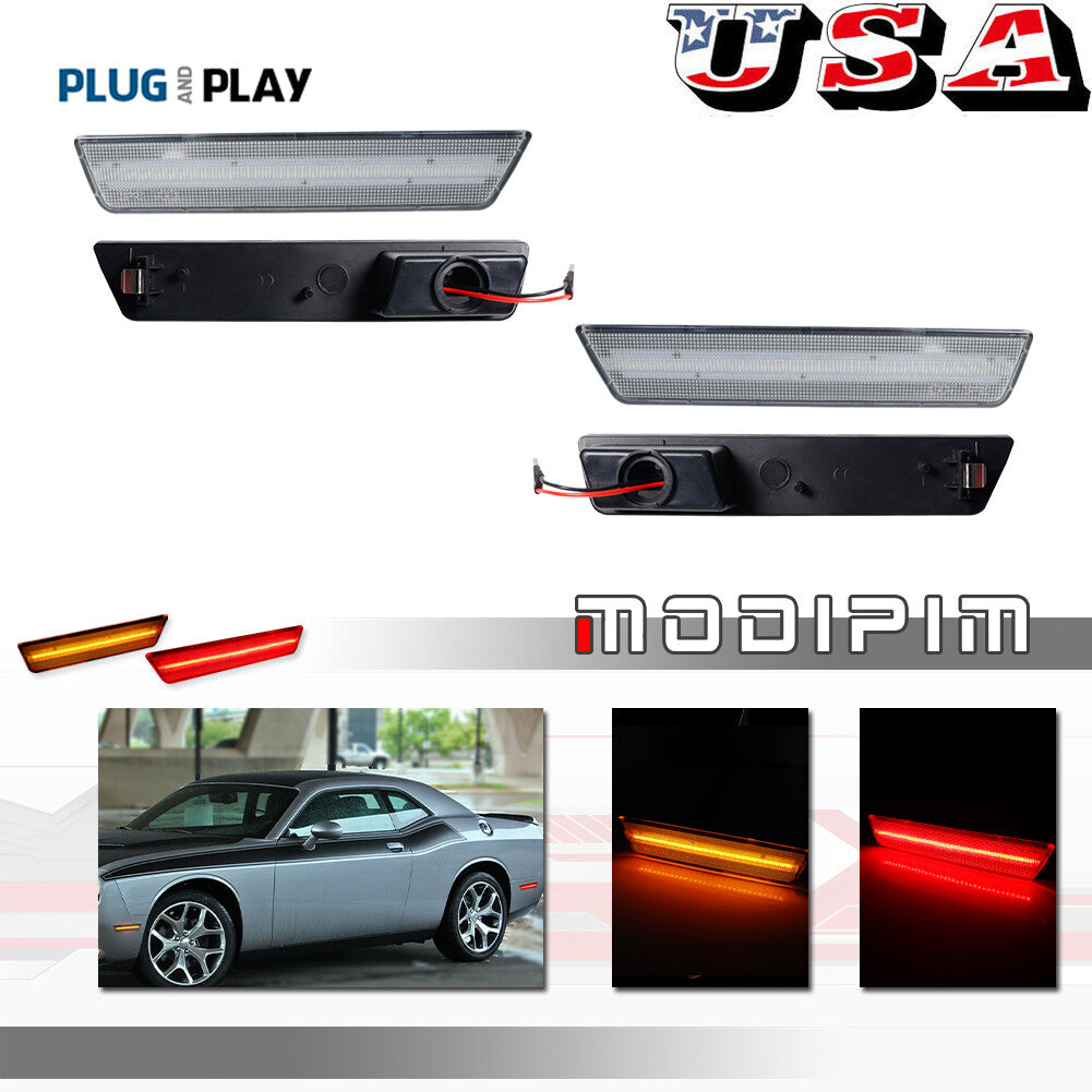 Amber/red front and rear LED side marker lights suitable for 08-14 for Dodge for Challenger transparent lens- v