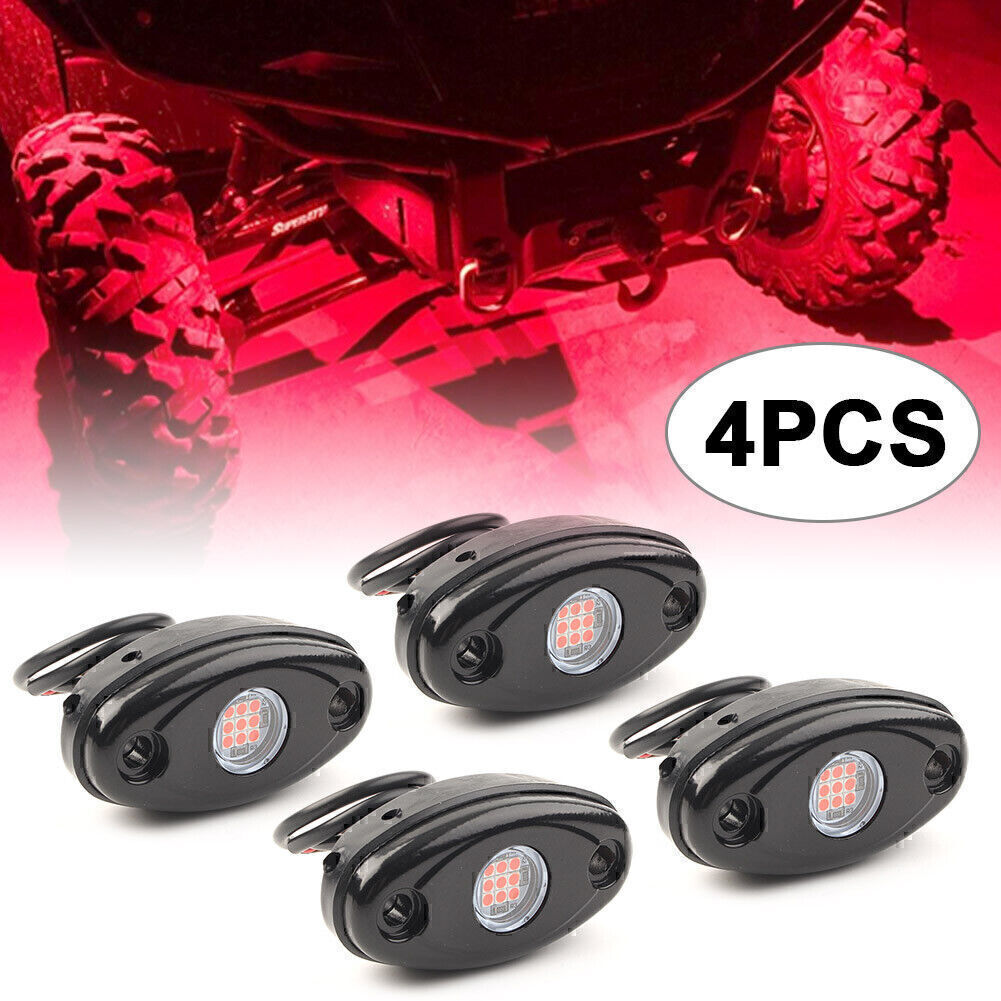 4x Red LED Rock Light 9W High Power Car Pickup Under Body Trail Rig Lamp