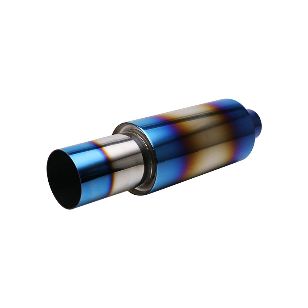 2 Inlet 3 OD Staright Round High Flow Racing Exhaust Muffler Tip Blue 2