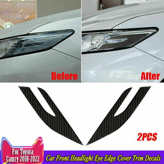 for Toyota for Camry 2018-22 Carbon Fiber Front Headlight Eye Edge Cover Trim Decals