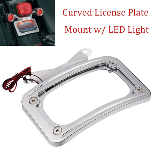 Chrome curved license plate mount with LED lights suitable for Harley Road Street Glide- n