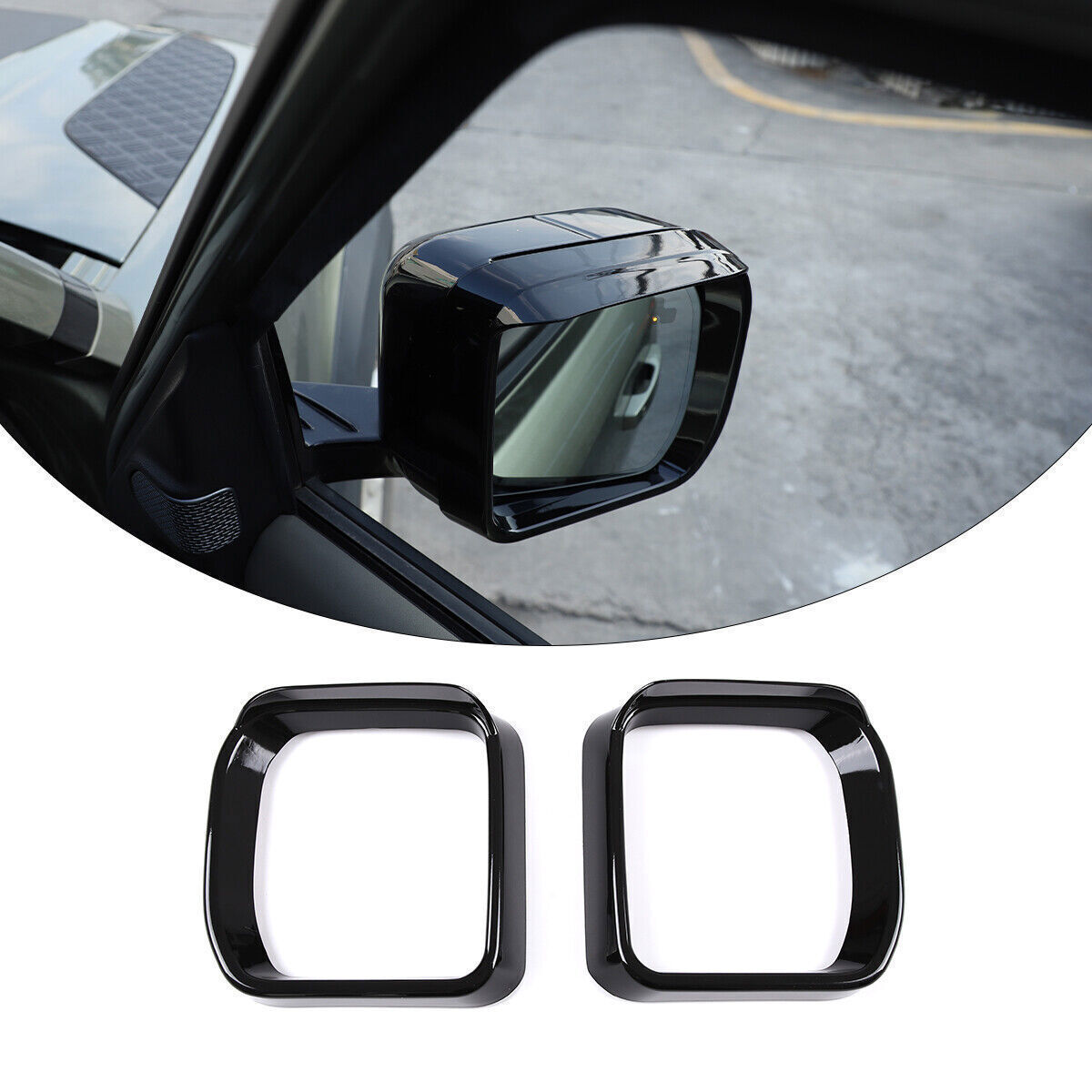 for Land Rover for Defender 20-25 Glossy Black Rear View Mirror Rain Eyebrow Trim 2X