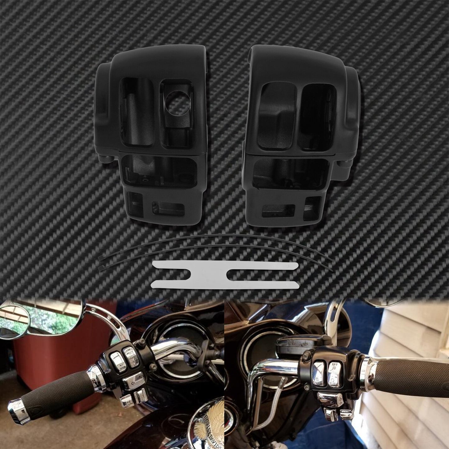 Black Handlebar Control Switch Housing Cover + Cap Buttons for Harley Touring Q