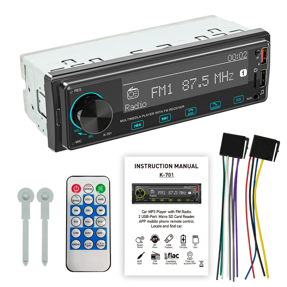 Single 1 Din Car Stereo Bluetooth MP3 Radio Player In-Dash FM TF USB Aux Input