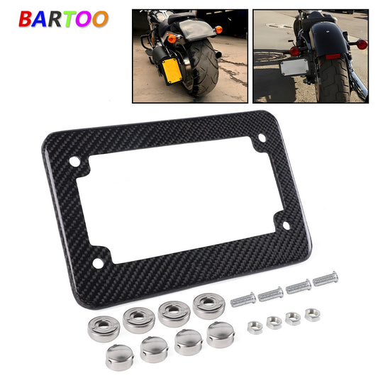 Real 100% Carbon Fiber Motorcycle License Plate Frame Orignial 3K with Free Caps Q