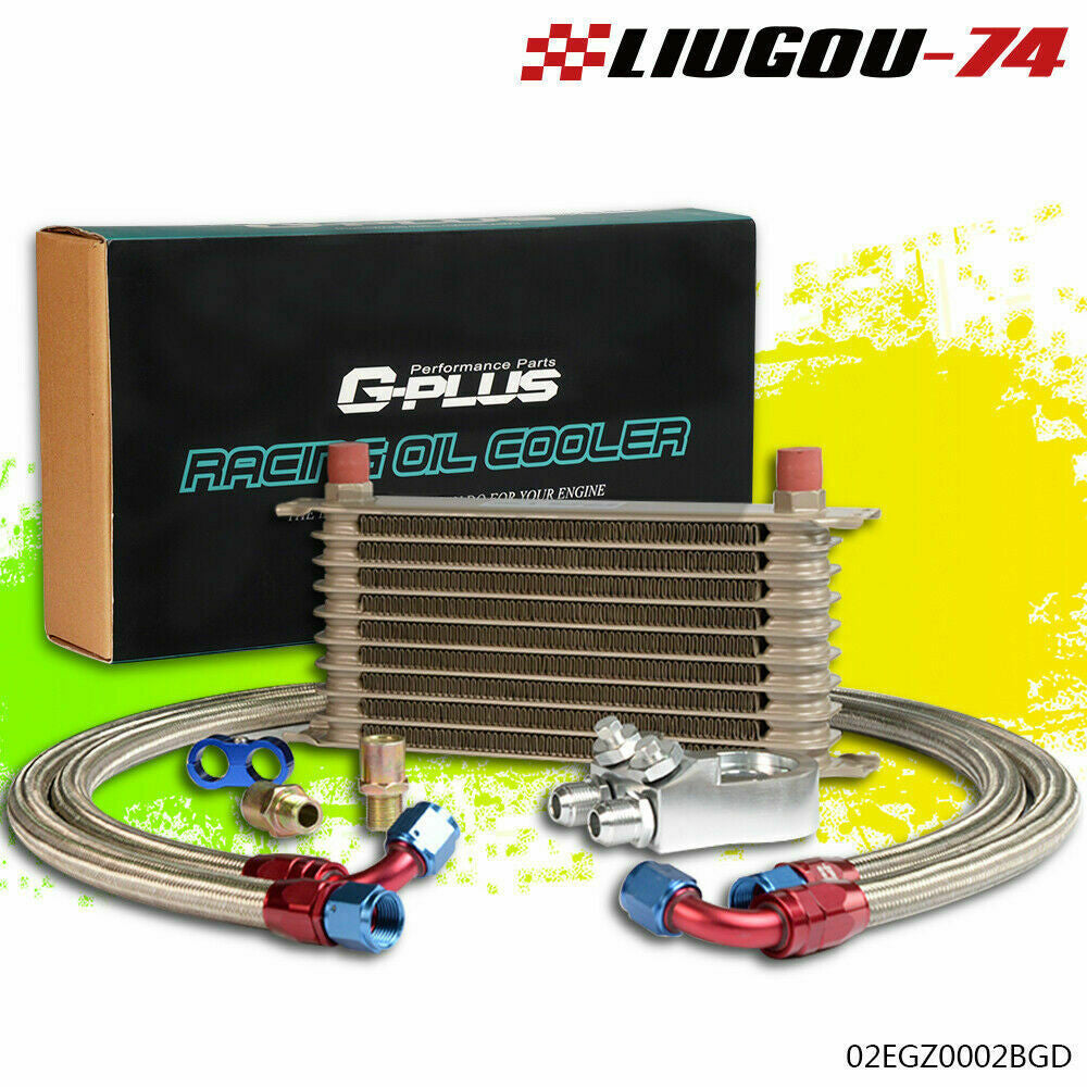 Fits Universal 10 Row Aluminum Transition Oil Cooler + Filter Adapter Kit New - v