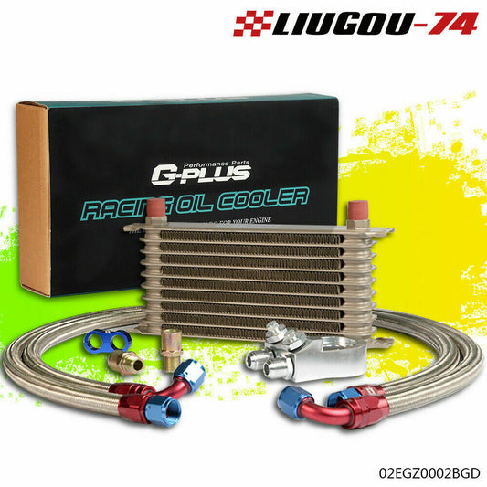 Fits Universal 10 Row Aluminum Transition Oil Cooler + Filter Adapter Kit New - v