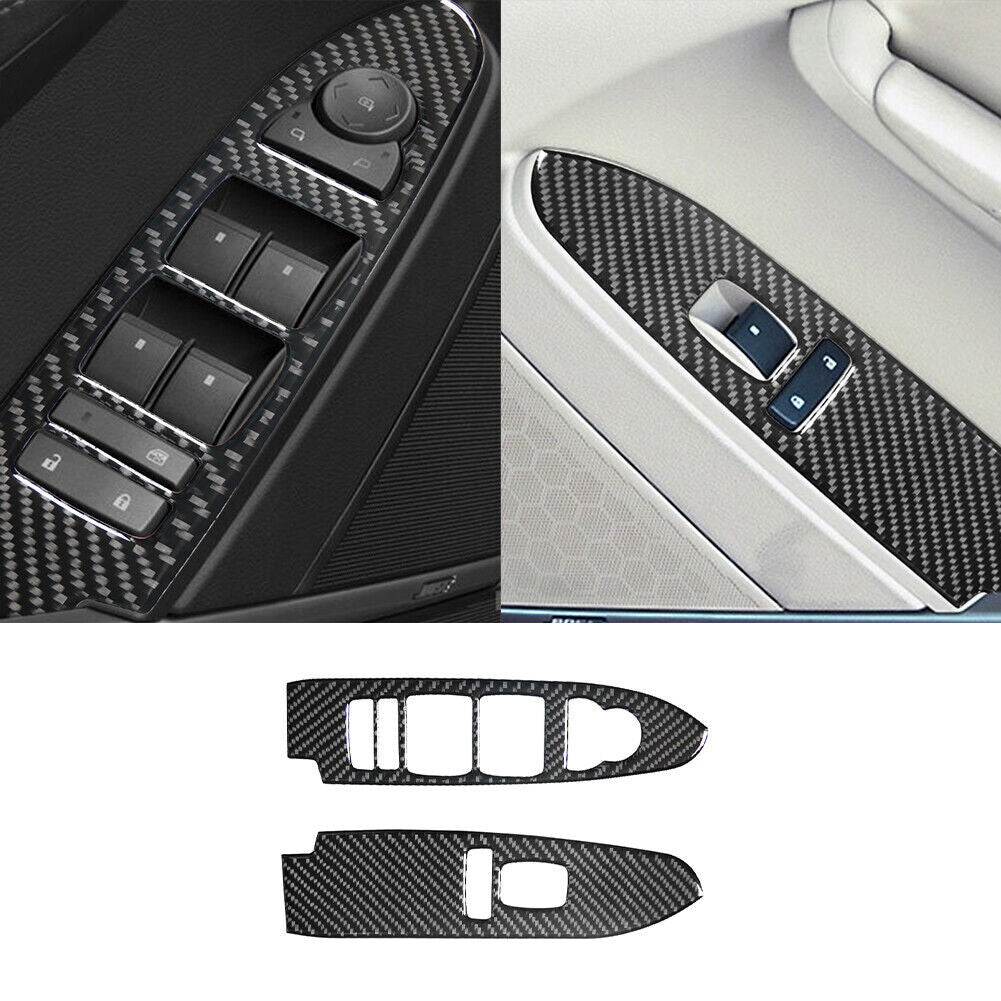 2pcs Carbon Fiber Front Window Control Cover Trim For 2008-13 for Cadillac CTS Sedan