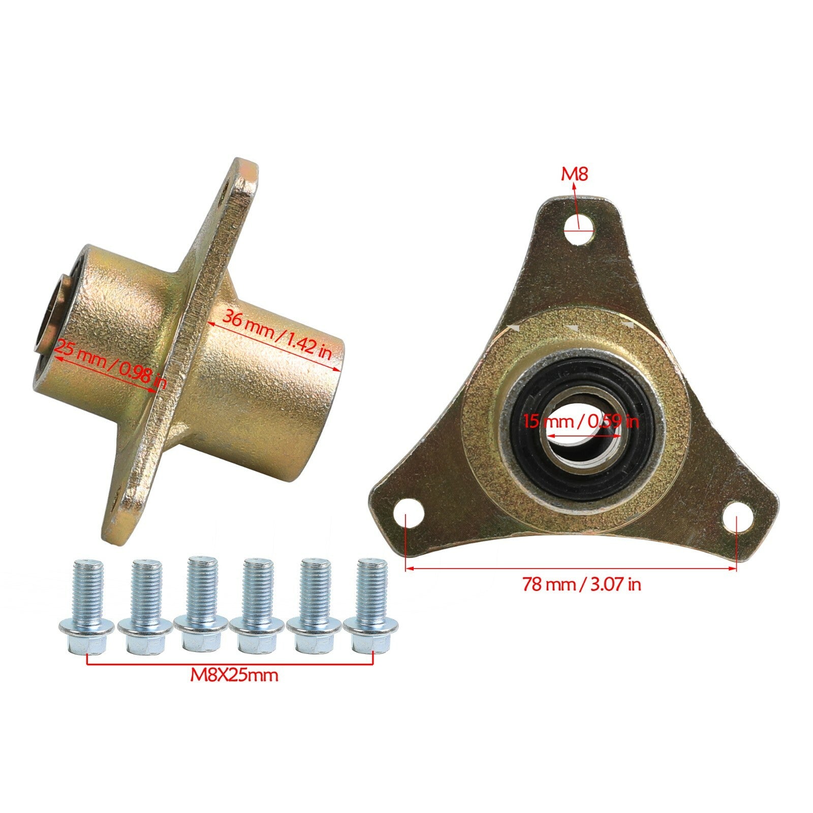 3 screws, 15mm rear axle wheel hub, suitable for 7-inch and 8-inch tires, applicable to go-karts, all-terrain vehicles, and four-wheel off-road vehicles.