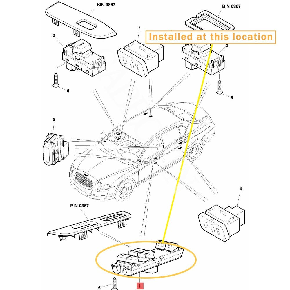 Suitable for Bentley Flying Spur power window regulator switch (left) Equipment Manufacturer: 3W5959857