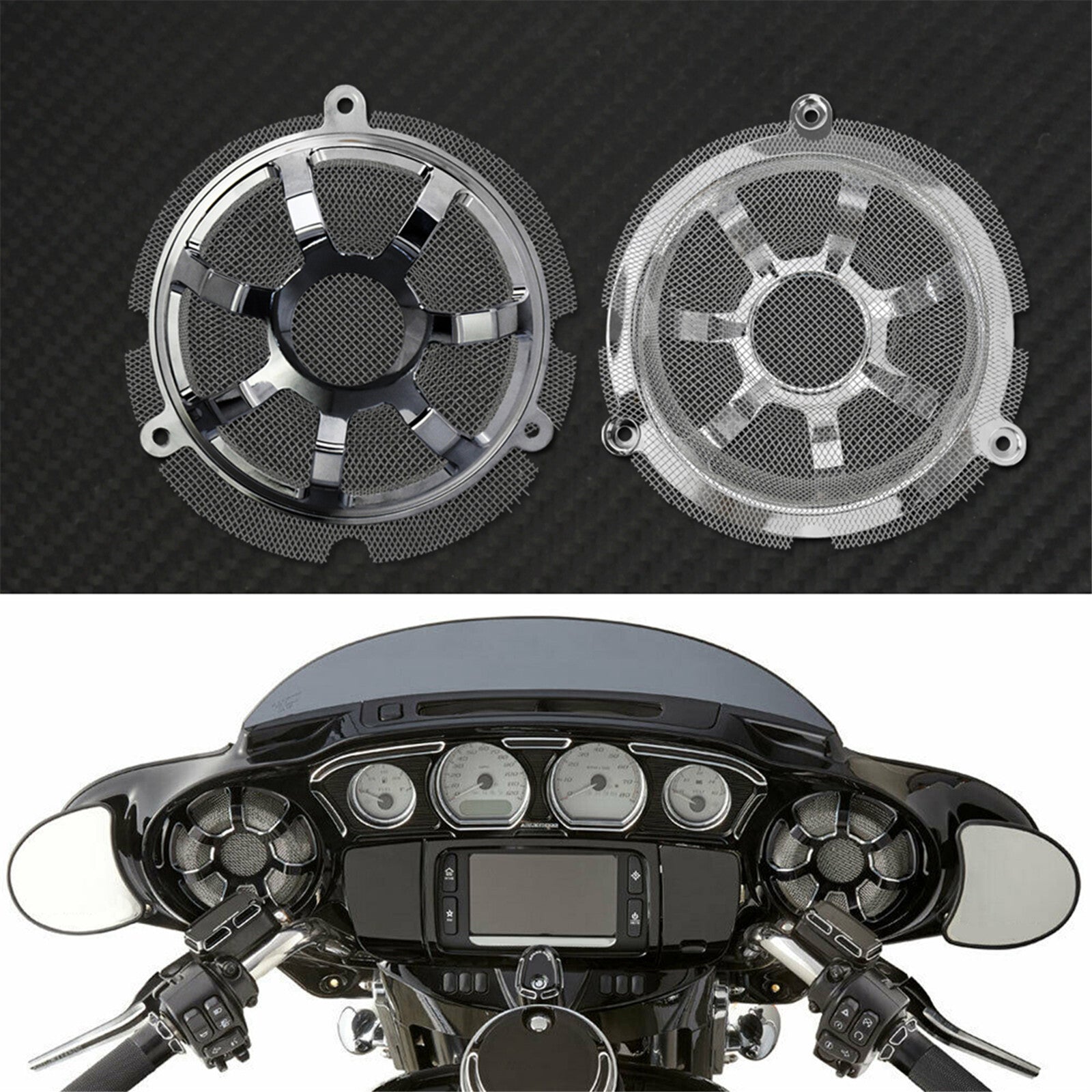 Chrome Contrast Front Speaker Grill Masks Cover Fit for Harley Touring CVO 14-19 Q
