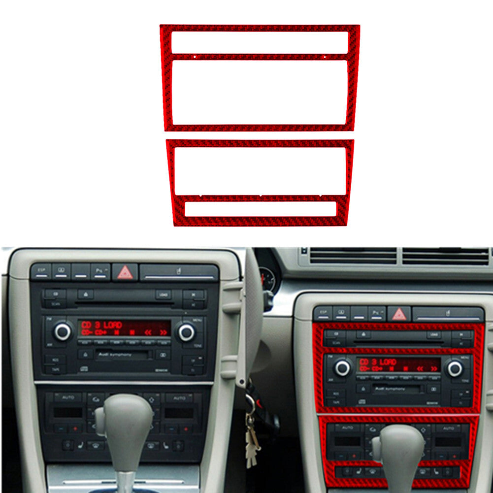2x Red Central CD Player Frame Panel Trim Carbon Fiber for Audi for A4 S4 2005-2006