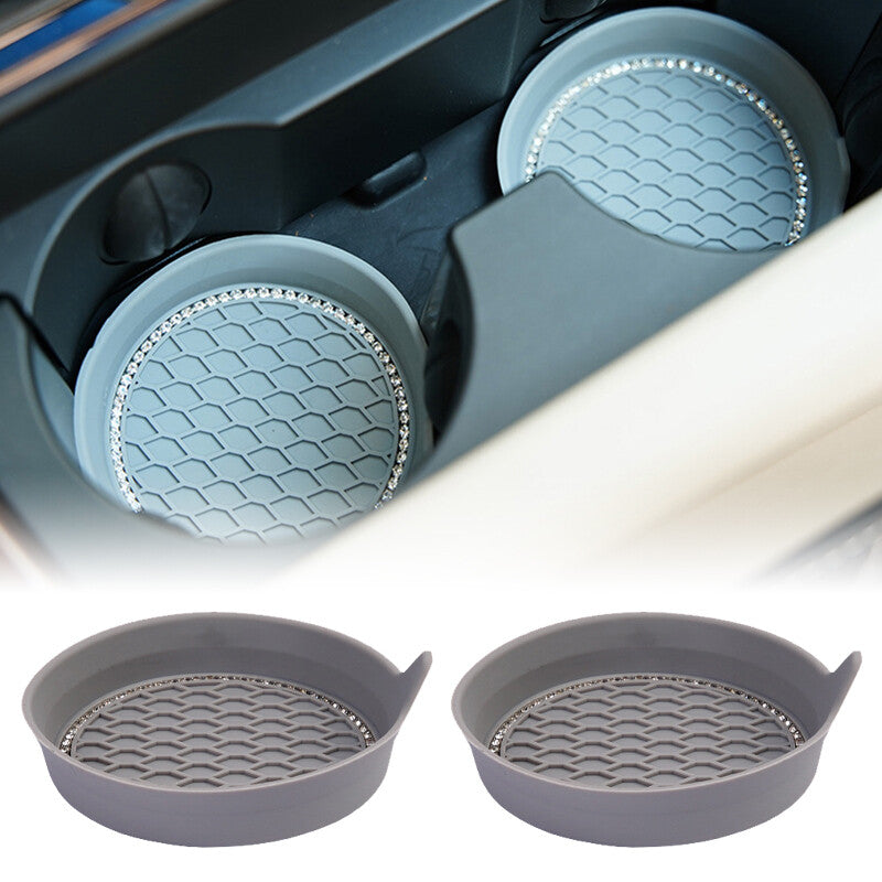 2x Bling Rhinestone Car Interior Cup Holder Insert Coaster Anti Slip Gray