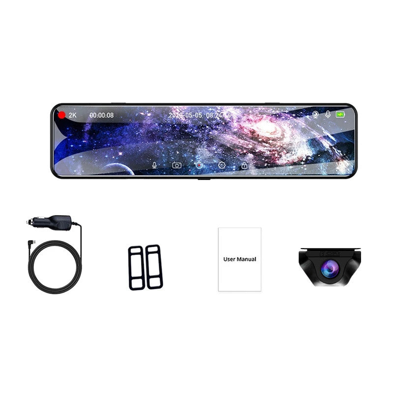 Car Touch Screen 2K Camera Automobile Mirror Dash Cam DVR Dual Lens Recorder Kit