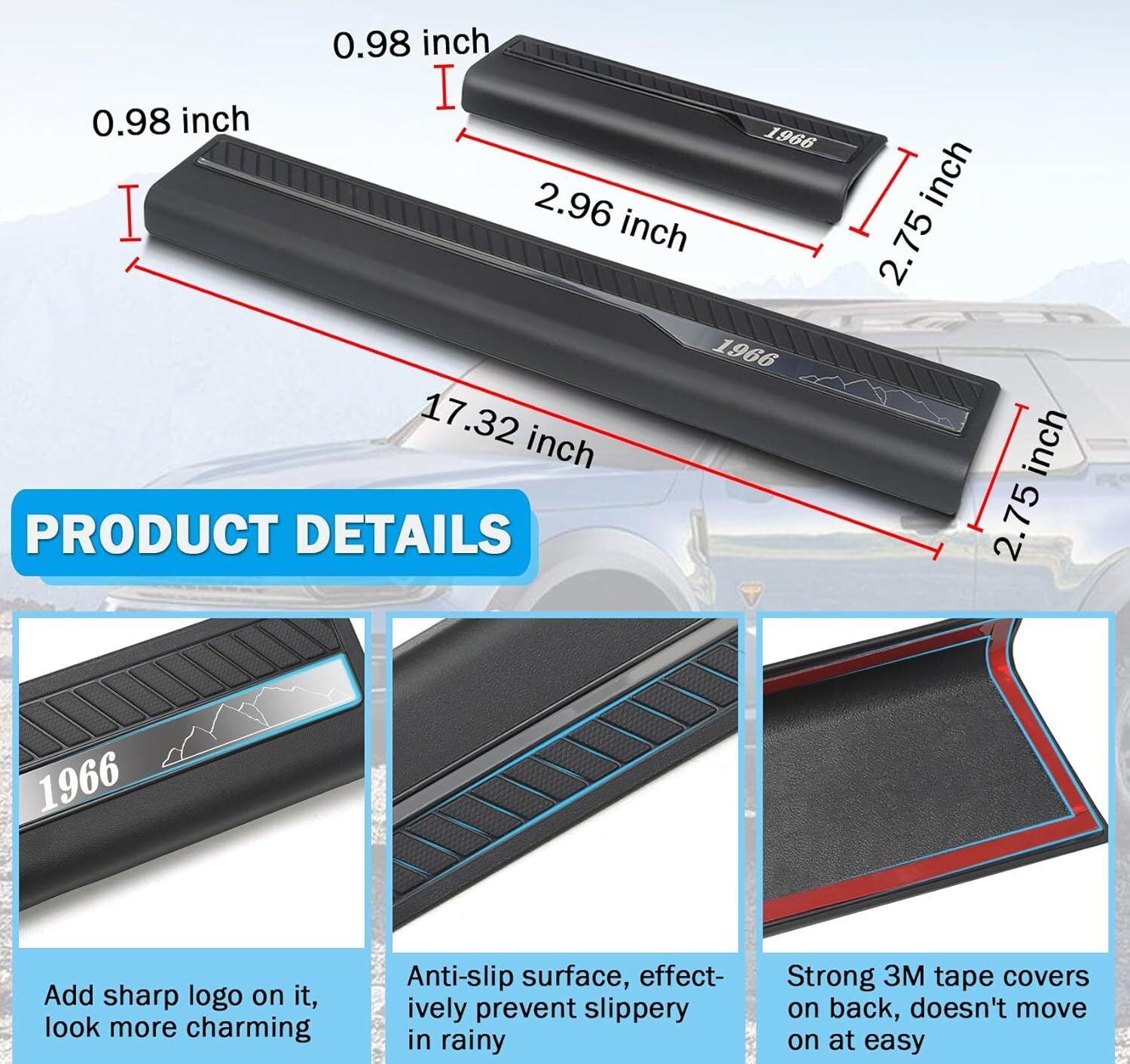 4xDoor Sill Entry Guards Trim Protector Scuff Plate for Ford Bronco 4DR 2021-24