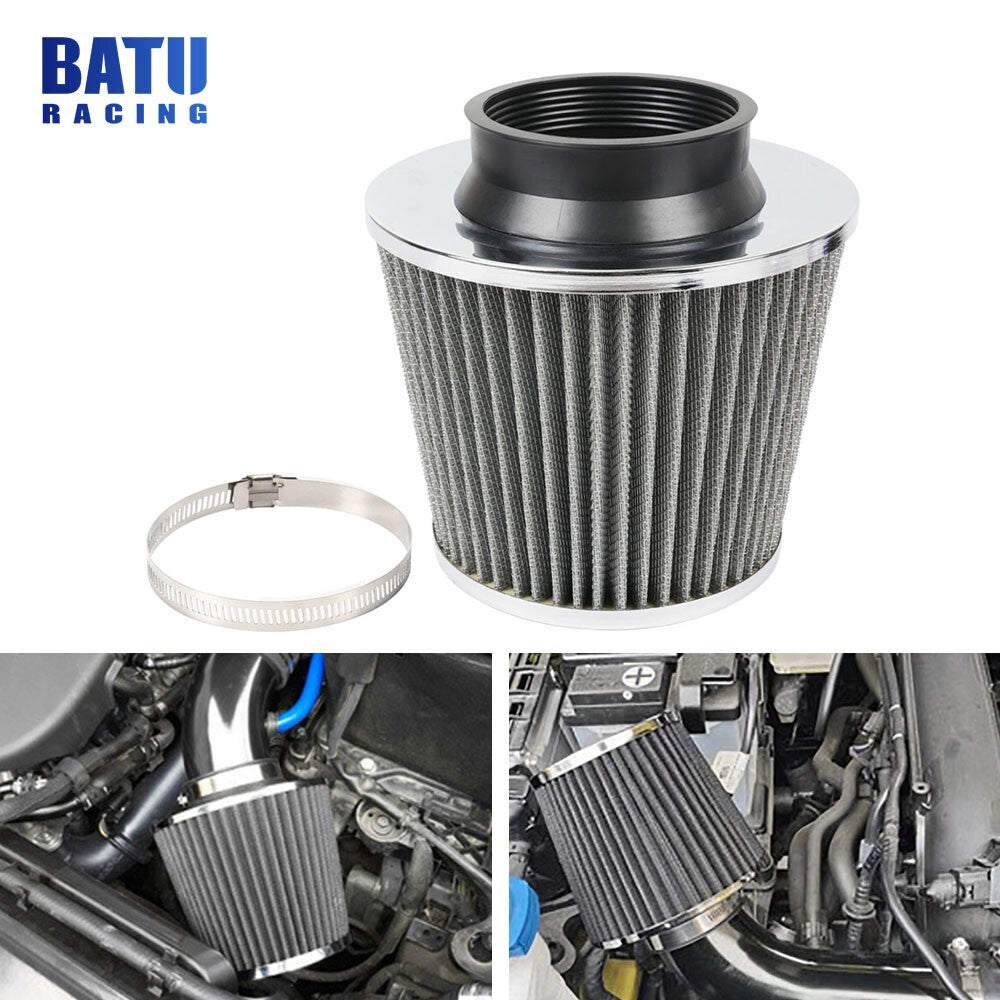Gray 3 76mm High Flow Inlet Cold Air Intake Cone Replacement Dry Air Filter