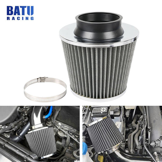 Gray 3 76mm High Flow Inlet Cold Air Intake Cone Replacement Dry Air Filter