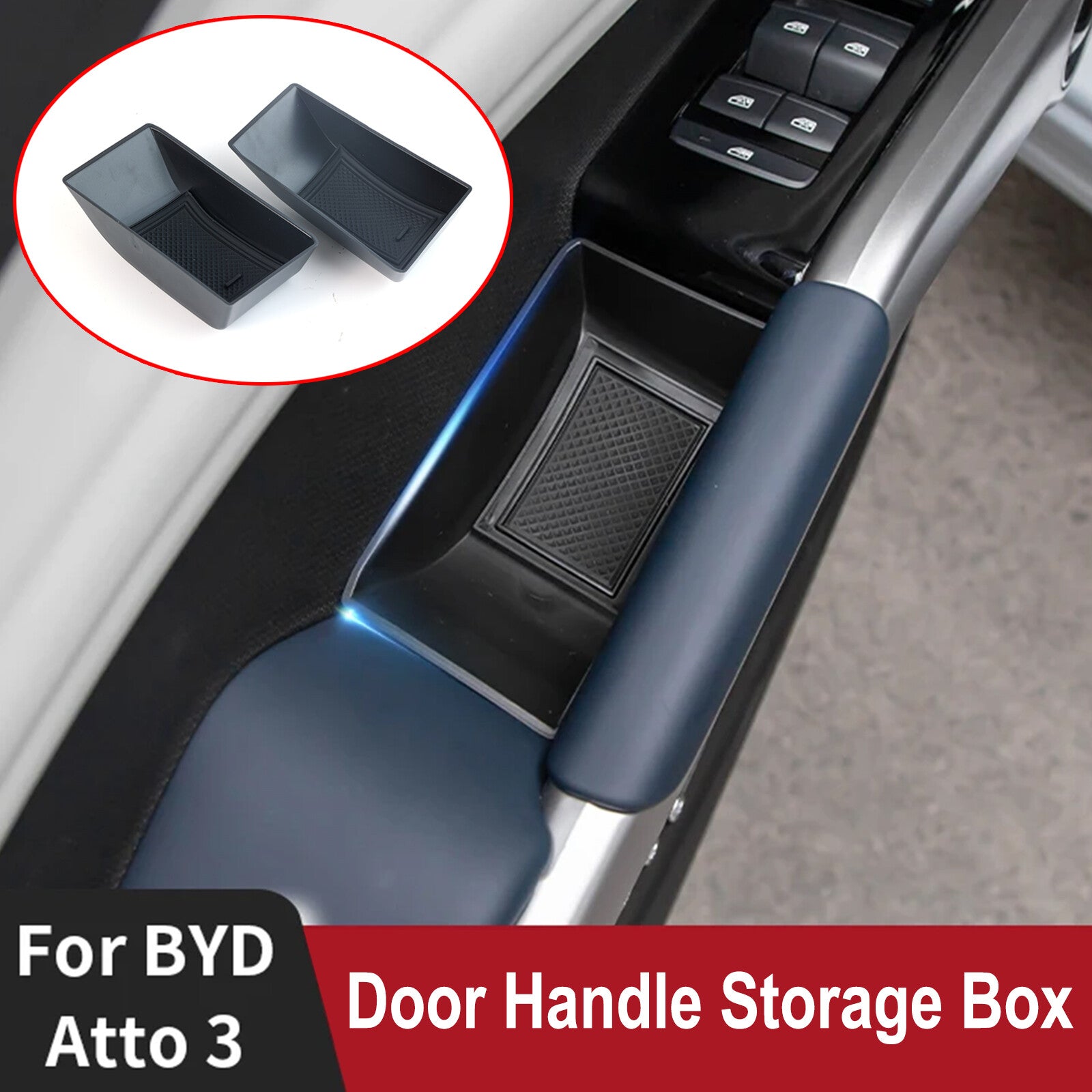 Set Front Side Door Handle Storage Box Container Holder for BYD Atto 3 2022-2024 Q