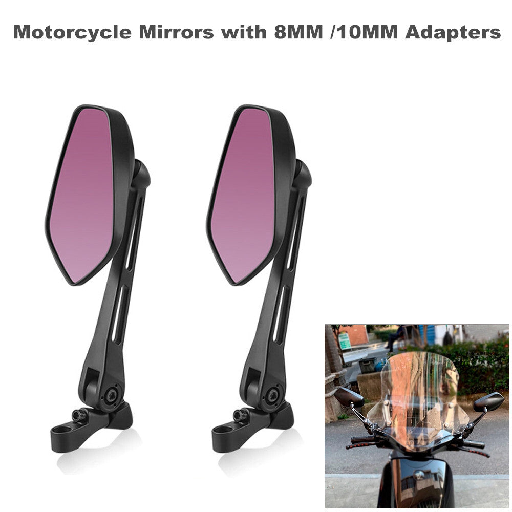 2-Pack Motorcycle Rearview Mirrors, Digital Rearview Mirrors, Anti-Glare 8mm/10mm Adapters - n