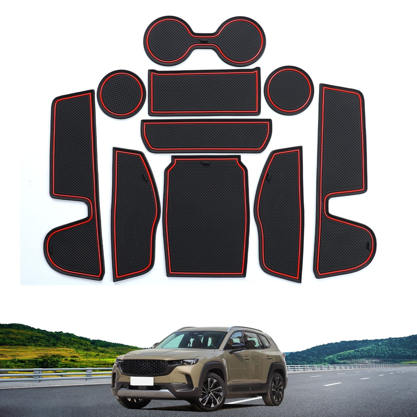 Anti-Slip Gate Slot Cup Mat for Mazda CX-50 Car Pad Interior Accessories Red
