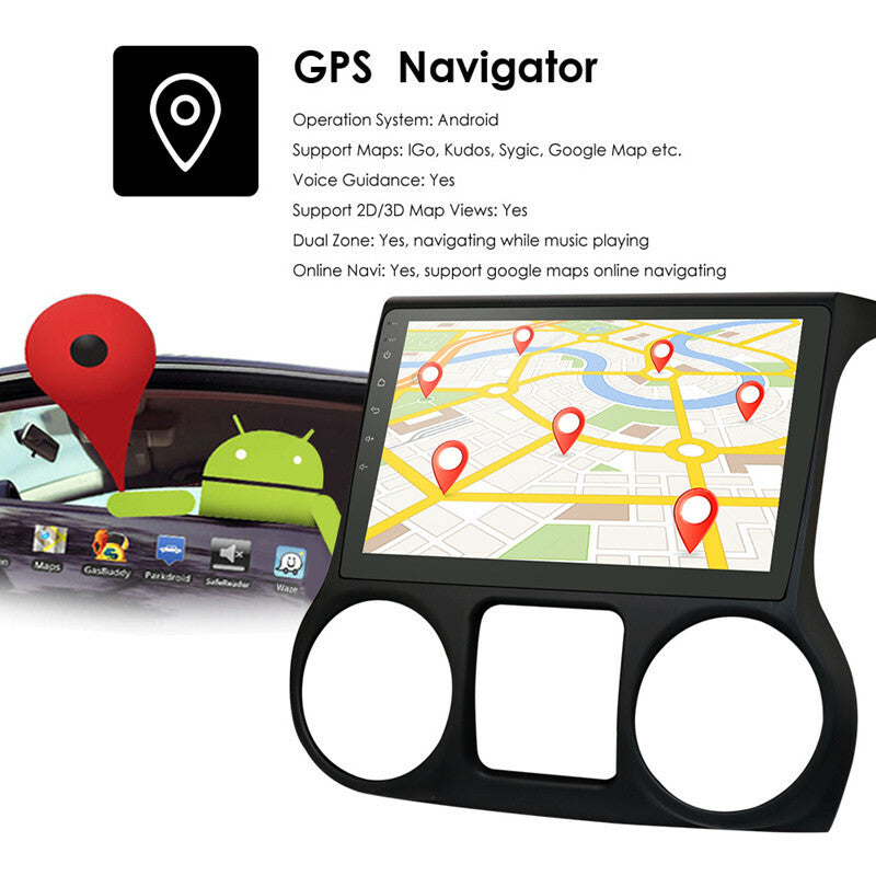 Car Navigation Android Radio Multimedia Stereo Touch Screen for Wrangler 15-16