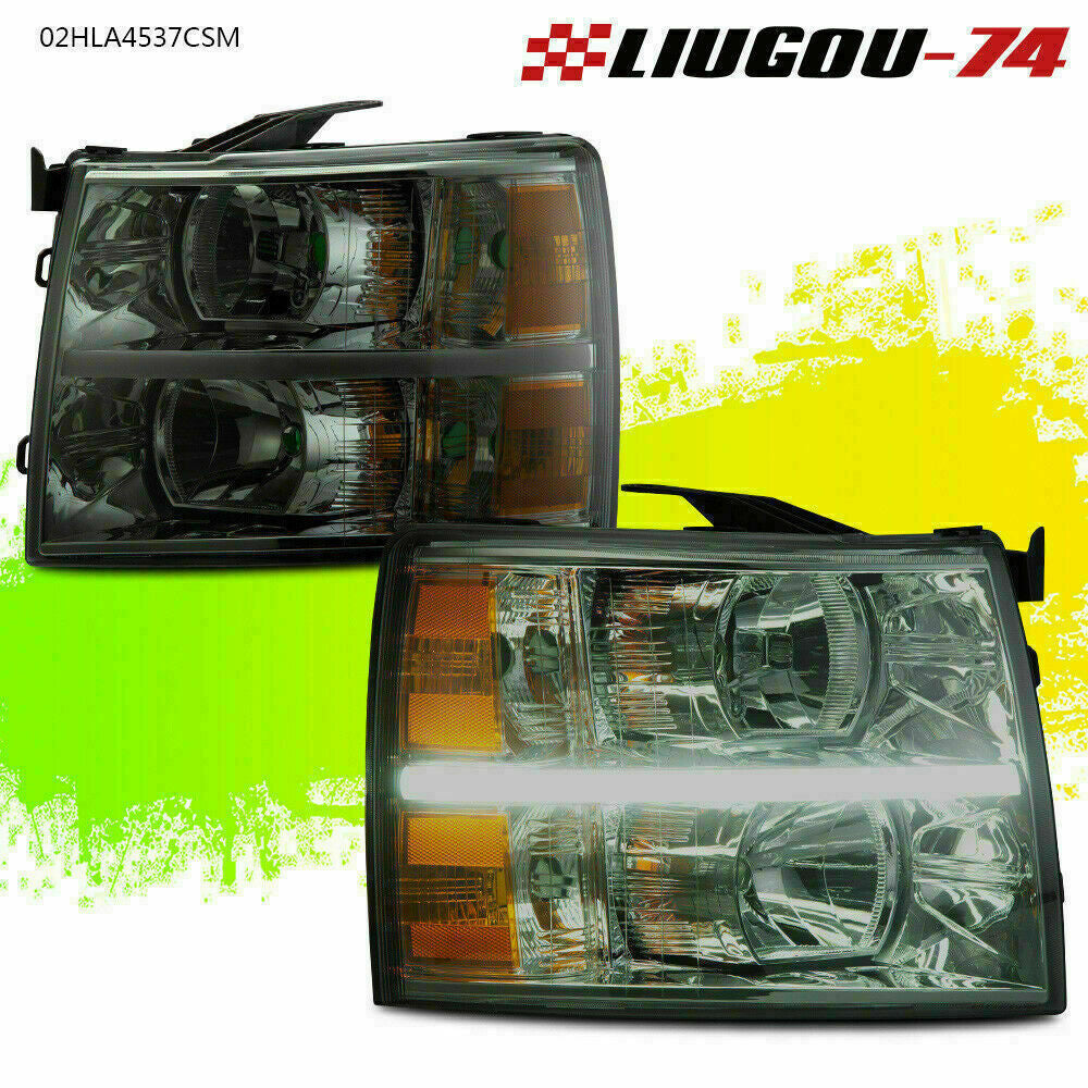 Suitable for 07-14 Silverado Chrome/Smoke LED Light Bar DRL Signal Light- v