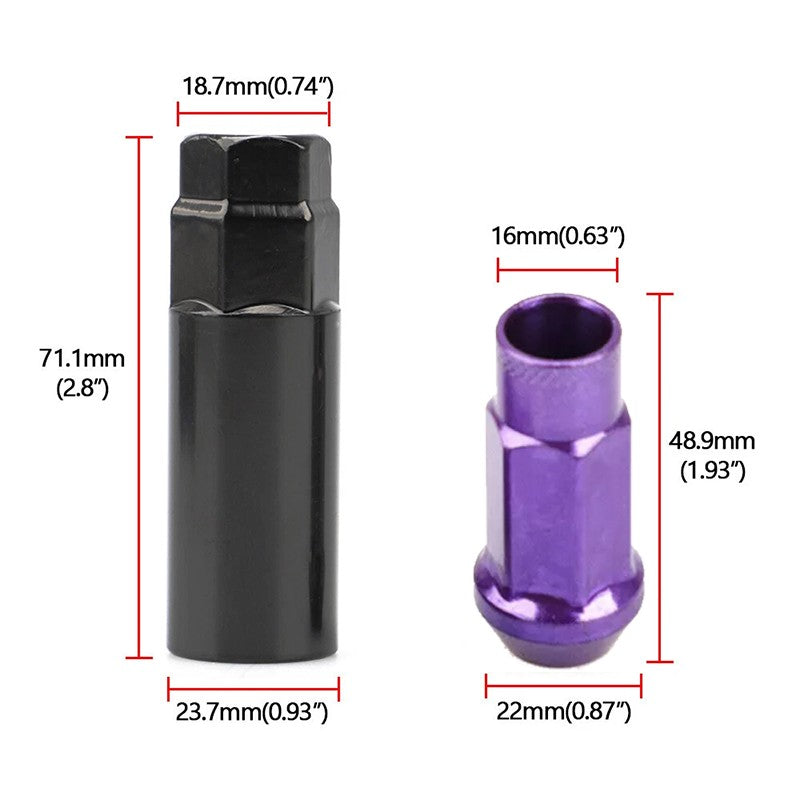 20Pc M12x1.25 Car 48mm Open End Lug Nut Set Steel Wheel Nut Bolt w/Socket Purple Q