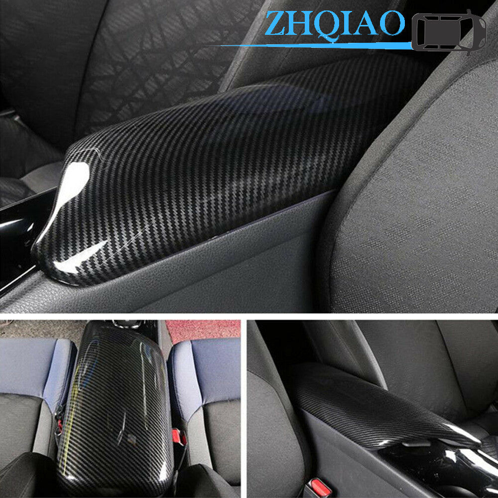 Carbon Fiber Inner Armrest Box Decor Cover Trim Fits for Toyota C-HR CHR 2016-2019