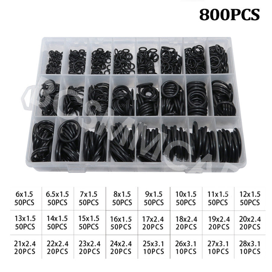 800PCS Rubber O Ring O-Ring Washer Seals Assortment Black 24 Sizes 6mm-28mm OD