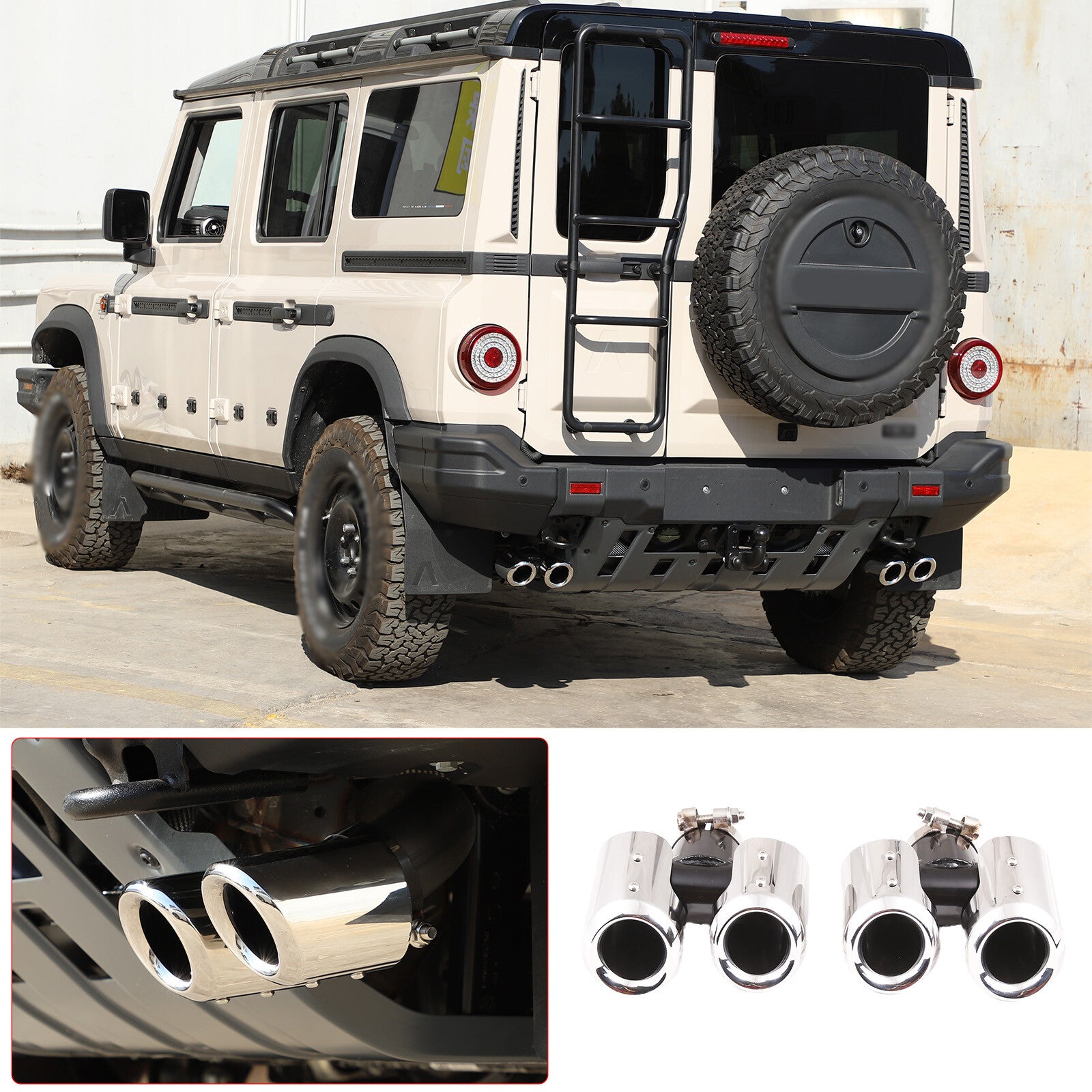 Fit For Ineos Grenadier Stainless Silver Rear Exhaust Four Outlets Modified Trim