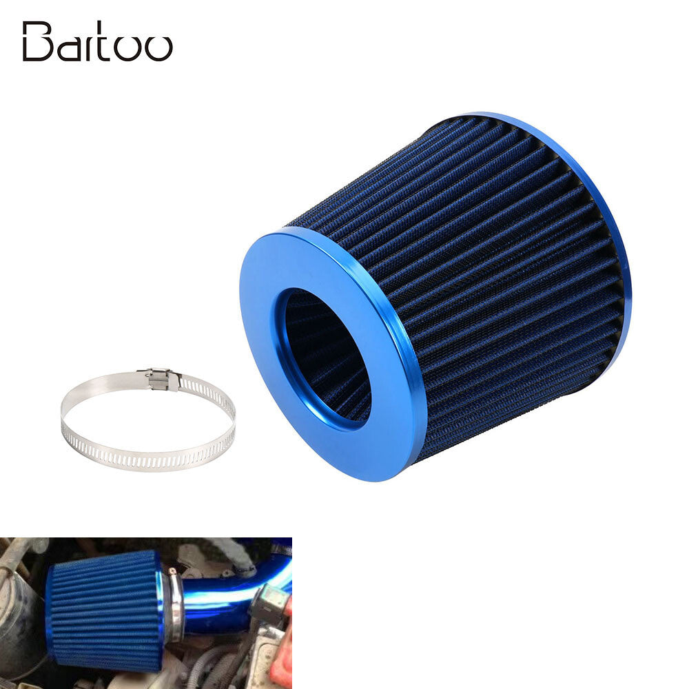 BLUE 3 76mm Inlet Car Truck Cold Air Intake Cone Replacement Dry Air Filter Q