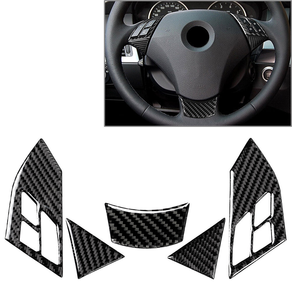 5x Carbon Fiber Look Steering Wheel Cover Trim for BMW 5 Series E60 E61 03-10