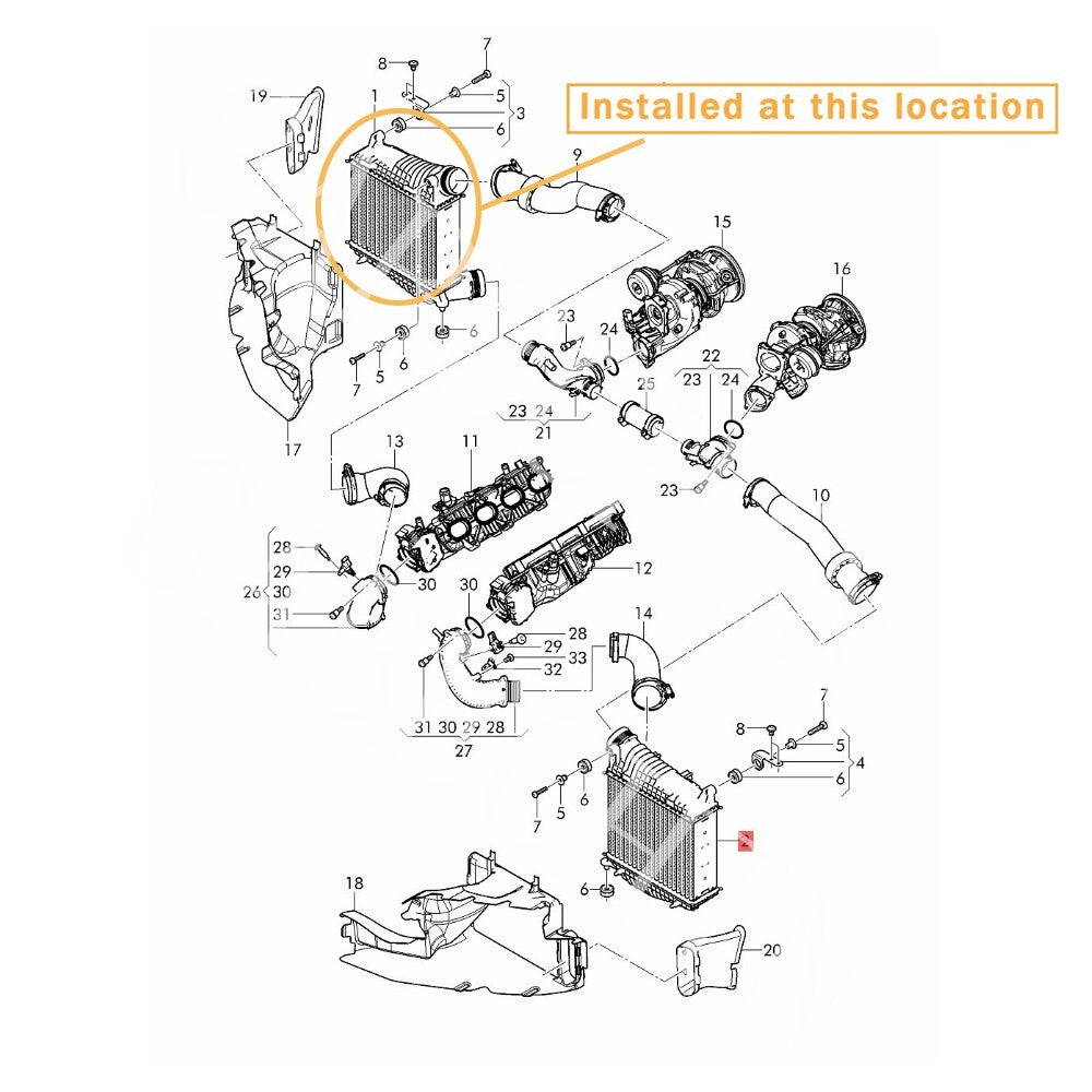 Suitable for BENTLEY for Bentayga air cooler radiator right equipment manufacturer: 36A145804