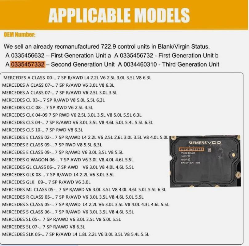 722.9 TCM TCU Programmed Transmission Control Unit Conductor Plate for Mercedes n