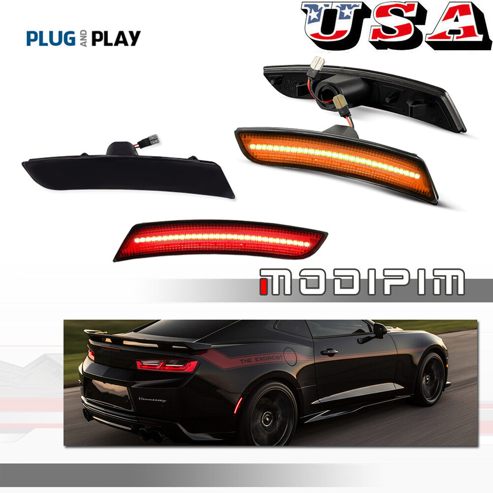4-piece LED bumper side marker lights, front lights + rear lights, suitable for 2016 and later for Chevrolet Camaro models.