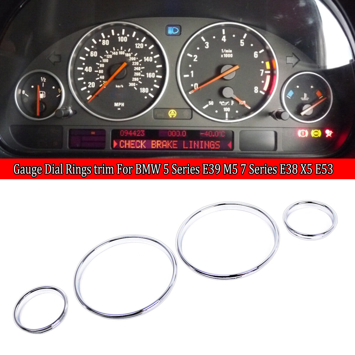 Chrome dashboard trim ring speedometer cluster panel for Mercedes-Benz W210 W202 A208