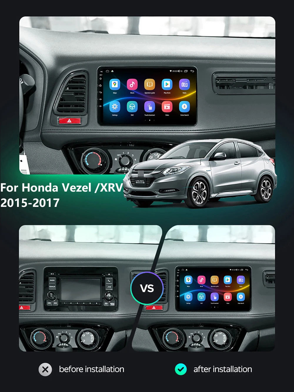 for Honda Vezel XRV 2015-2017 Carplay Car Radio Android GPS Stereo Player Screen