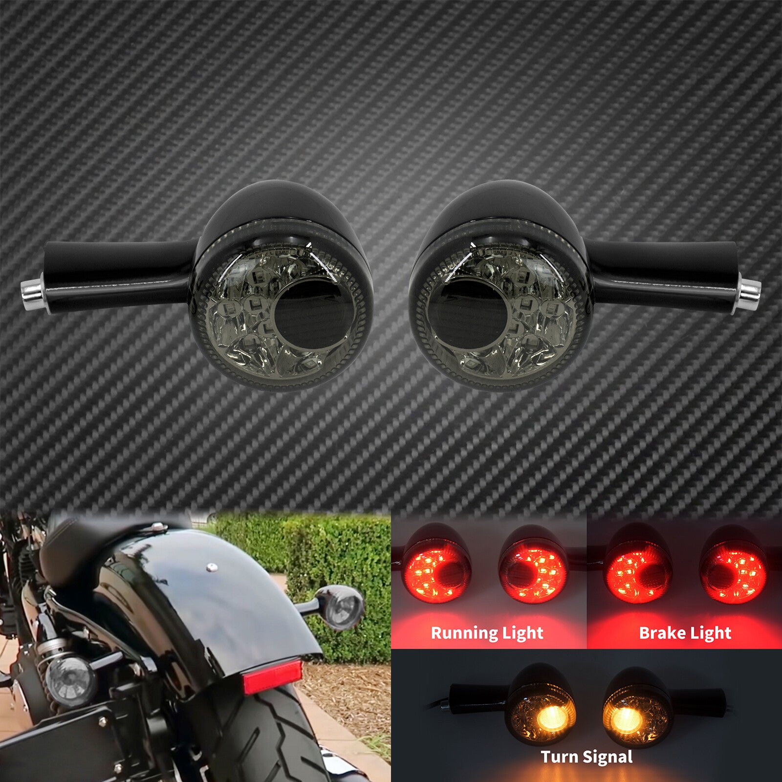 Black Rear Running Brake Turn Signal Indicator Light Fit For Sportster 1992-2021