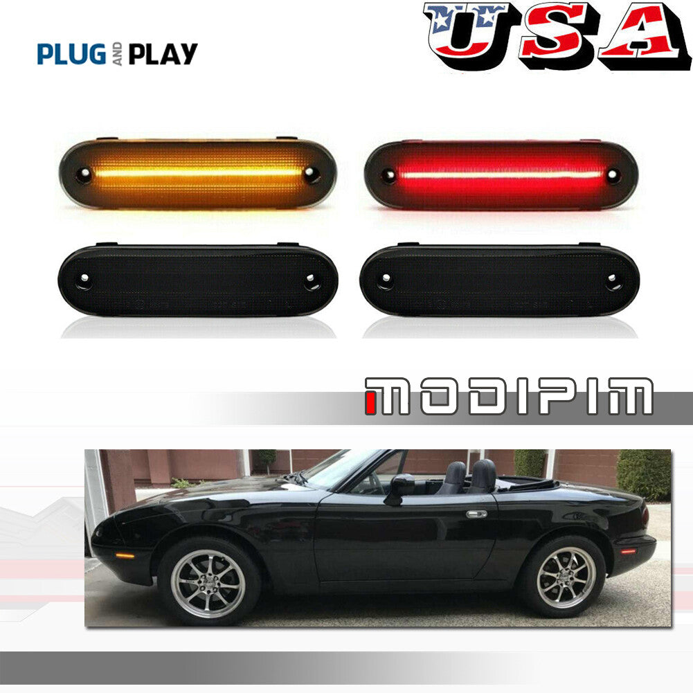 4-piece smoked LED side marker light lens front and rear for Mazda MX-5 MIATA 1990-2005- v