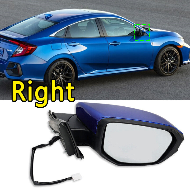 Right Side Mirror Manual Fold Blue Replacement for Honda for Civic 2016 2017 2018-21