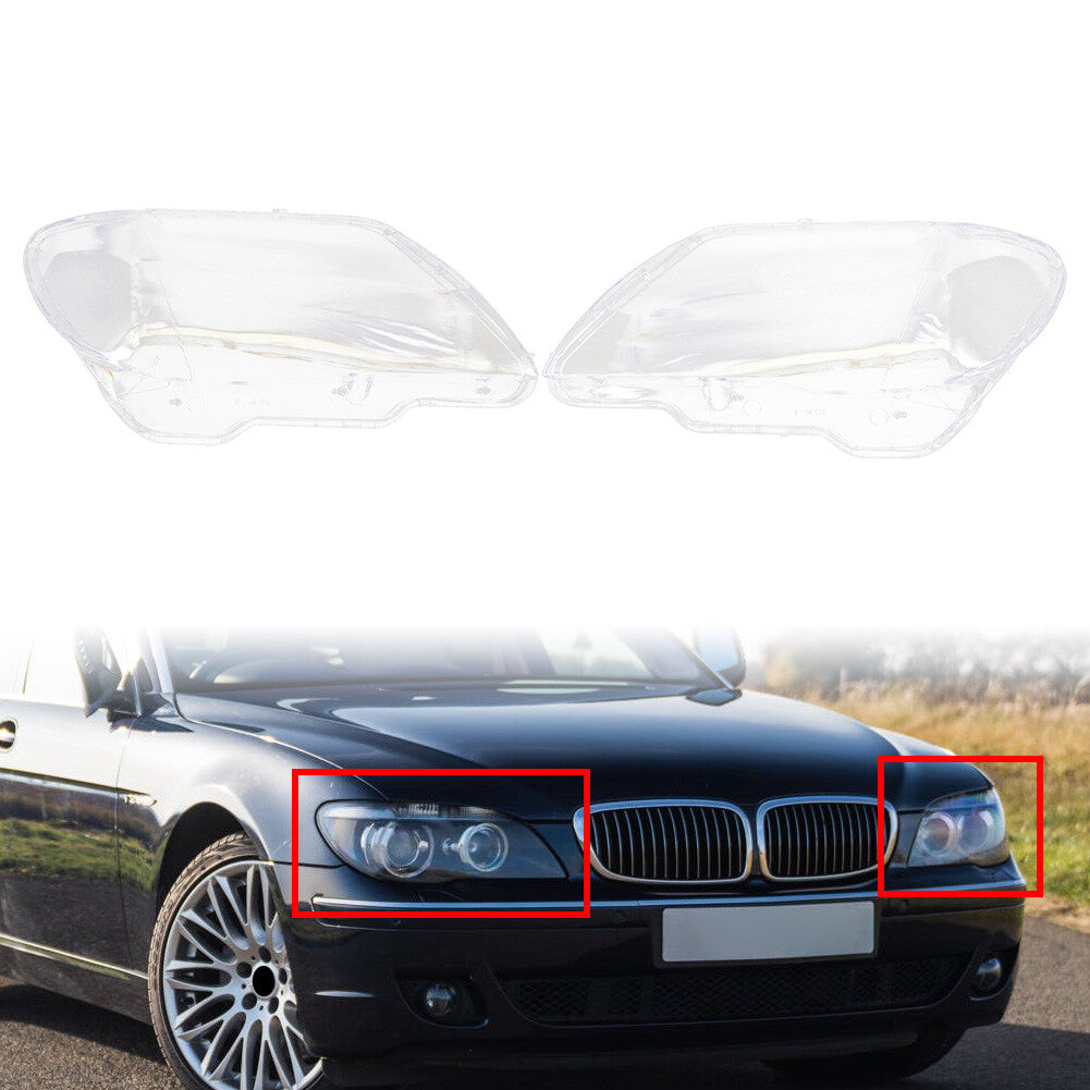 Front Headlight Lamp Shade Cover Pair for BMW 7 Series E65 E66 2005-2008 Clear