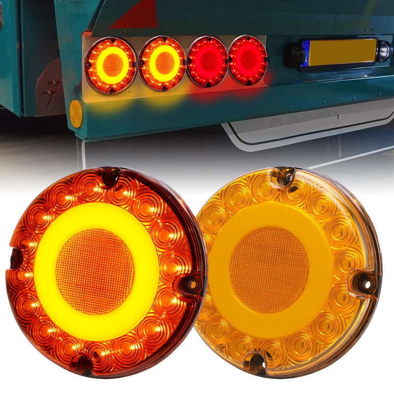 2PCS Round LED Amber Tail Light School Bus Transit Vehicles Refuse Hauler