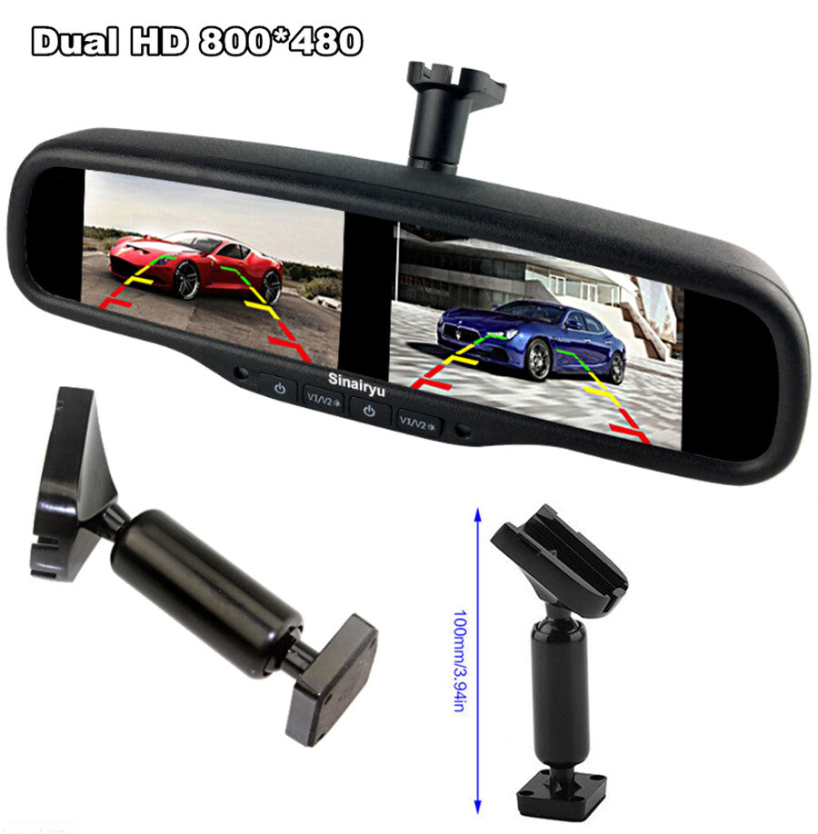4.3Dual Screen Rear View Monitor Mirror 4CH HD TFT LCD Screen Universal Q