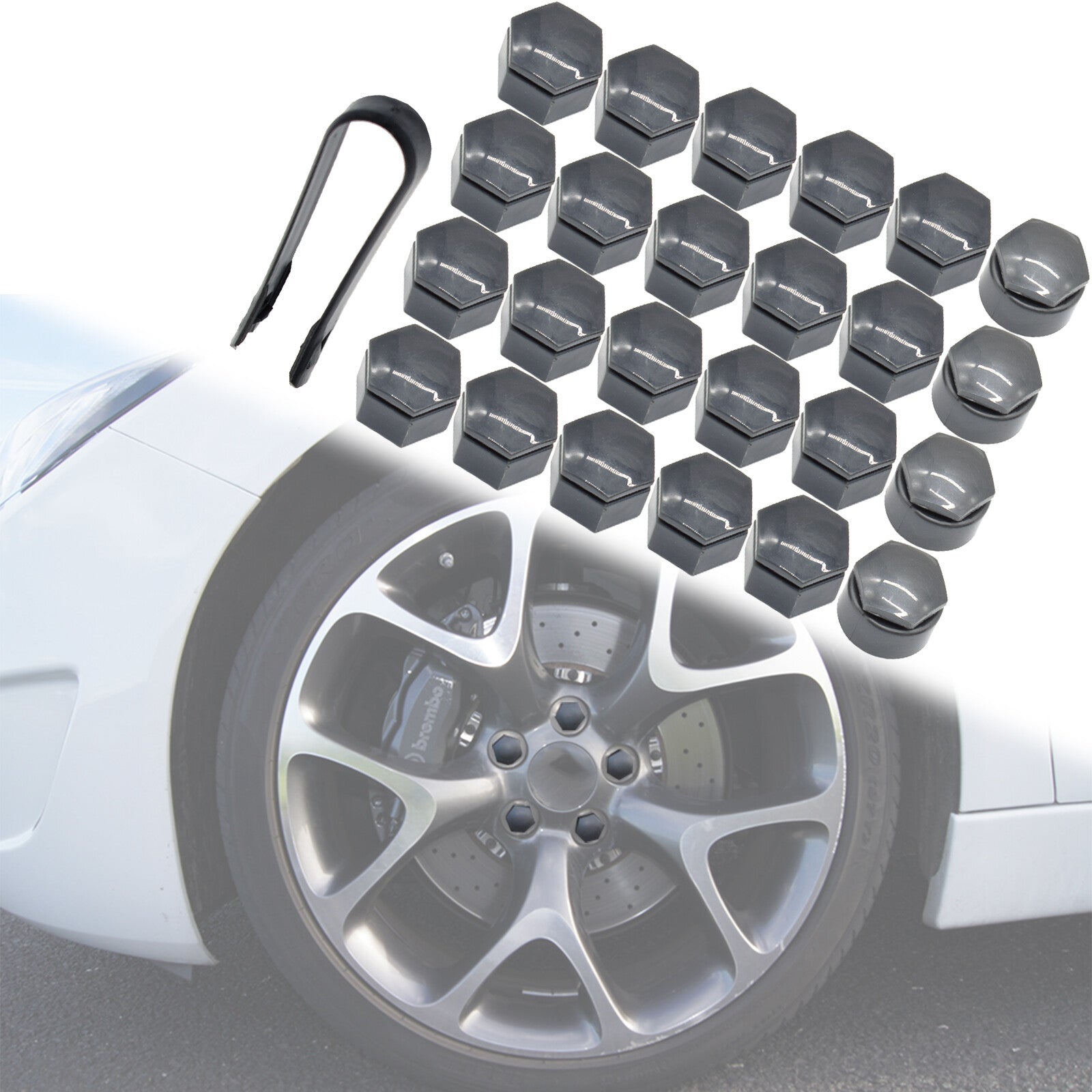 24pc 22mm Grey Wheel Nut Bolt Cover Caps Set Round w/ Puller for Holden Insignia