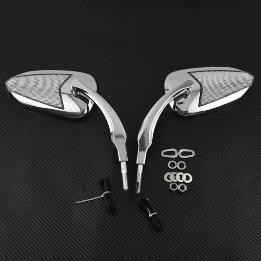Motorcycle Mirror w/ Built-in LED Turn Signal Fit for Harley Touring Dyna Chrome Q