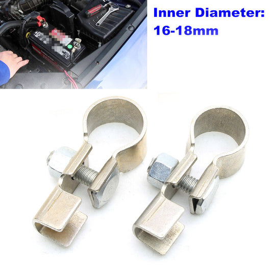 A pair of automotive truck battery copper terminal clip connectors - negative and positive n
