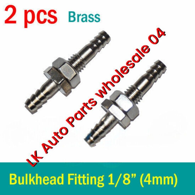 2X Brass 1/8in 4mm Bulkhead Fitting Hose Barb Connector Adapter Tube Fuel 5/32 Q