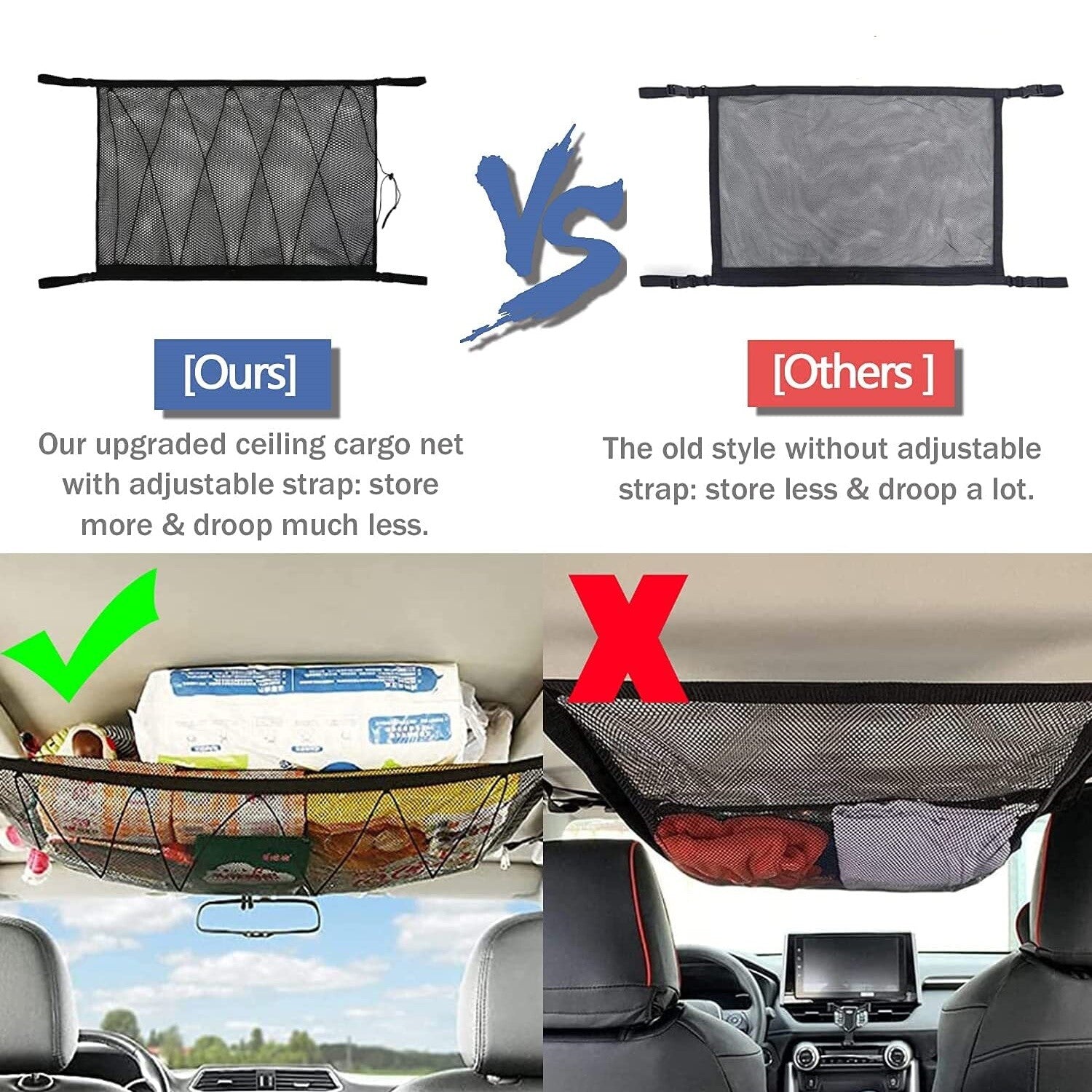 Suitable for Silverado 1500 2500 Rooftop 2-Level Ceiling Cargo Mesh Storage Bag - n