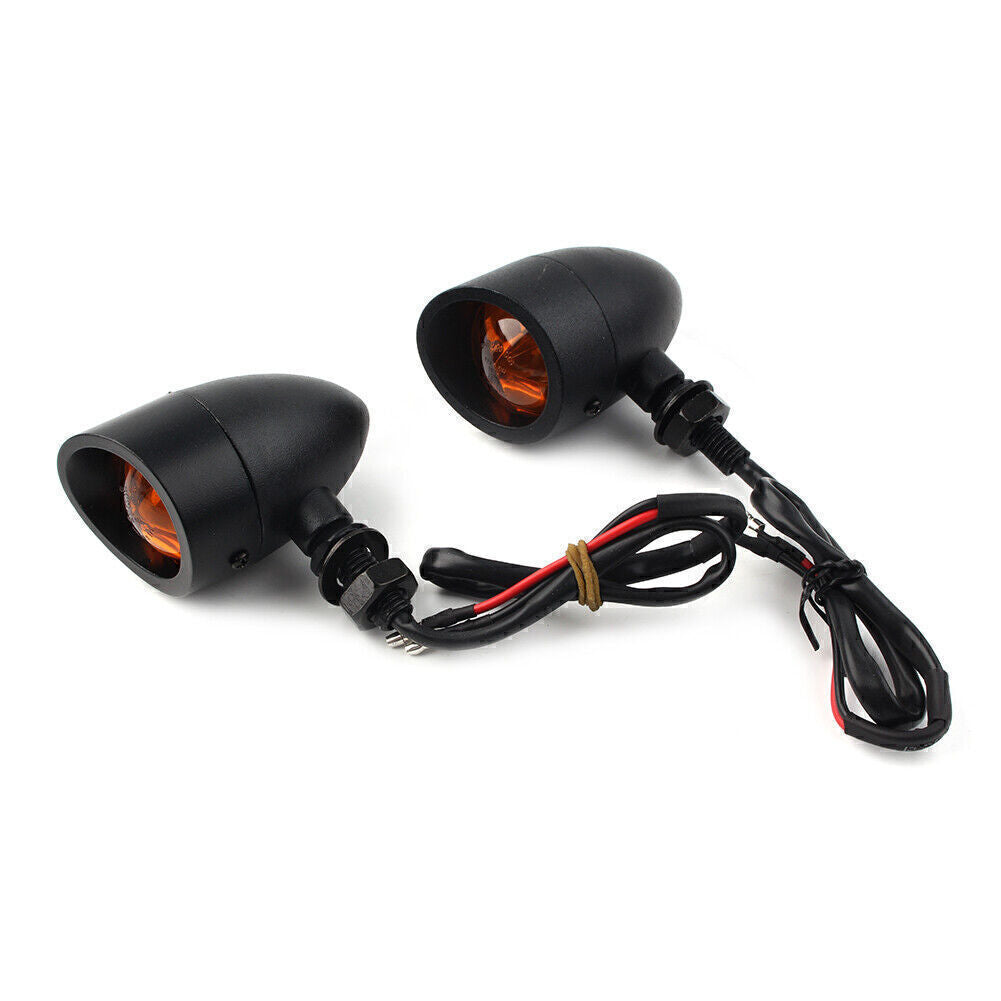 Black Universal Retro Motorcycle Turn Signals Indicator Light Q